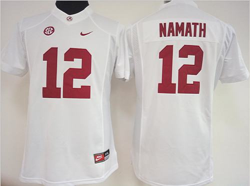Crimson Tide #12 Joe Namath White Women's Stitched NCAA Jersey - Click Image to Close